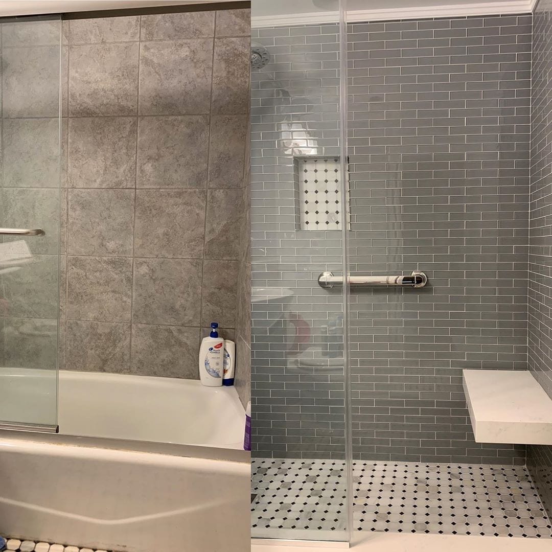 Bathtub conversion to shower stall (w/ floating bench)